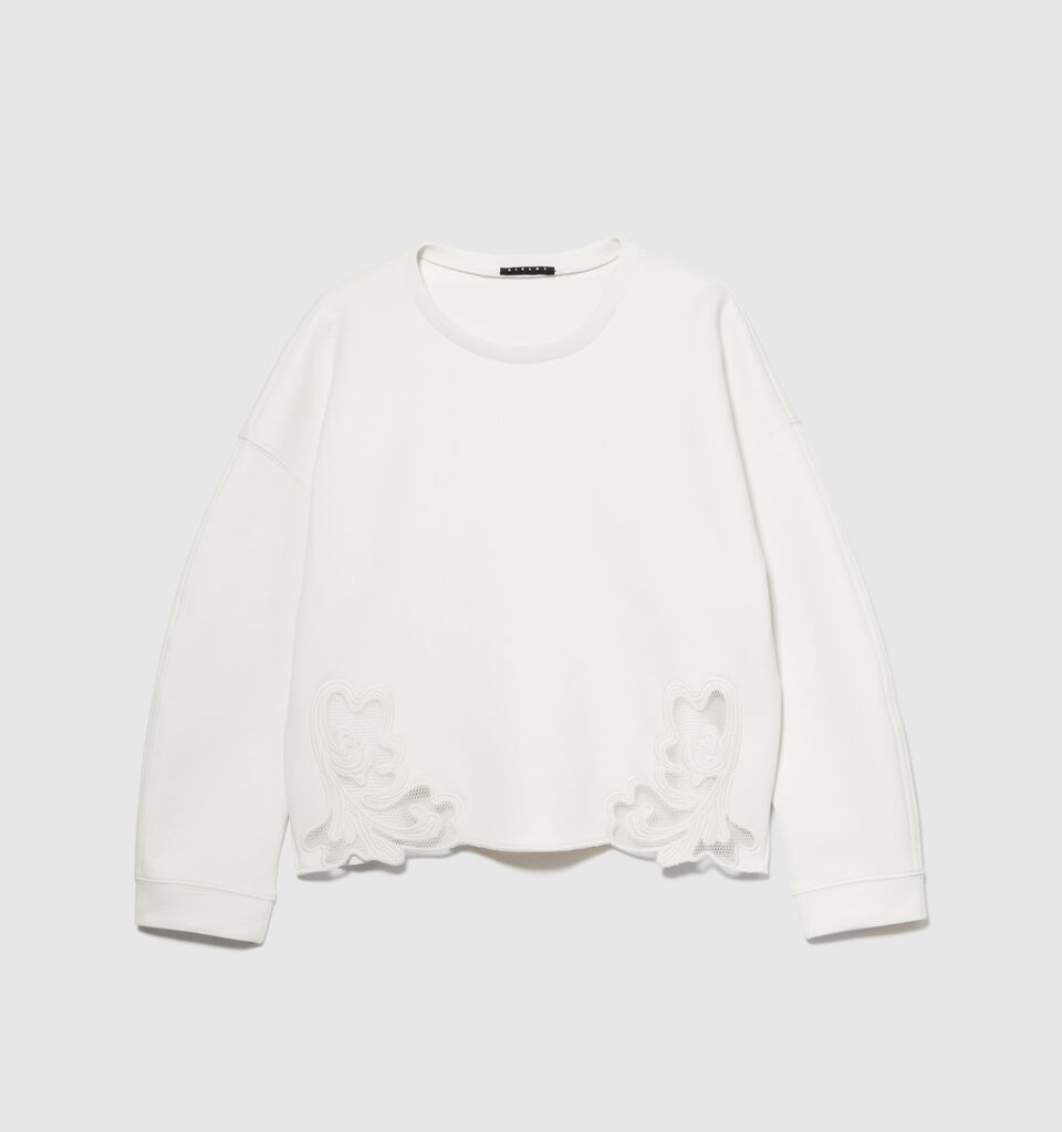 Sweatshirt with embroidery - women's sweatshirts - Creamy White | Sisley image number 6
